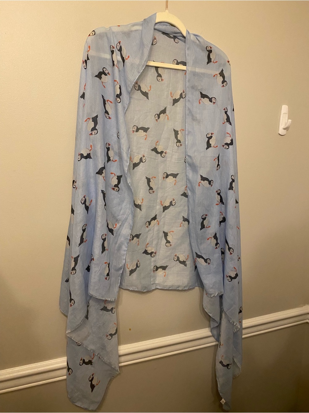 Light Blue Puffin Print Wrap Scarf - Brand Unspecified